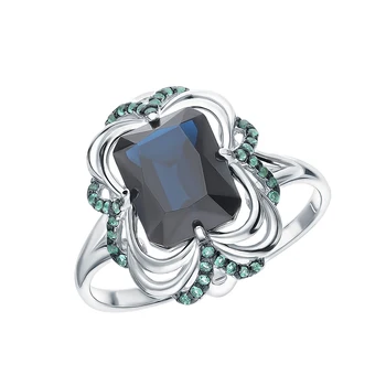 

Silver ring with cubic zirconia and tourmaline imitation sunlight sample 925