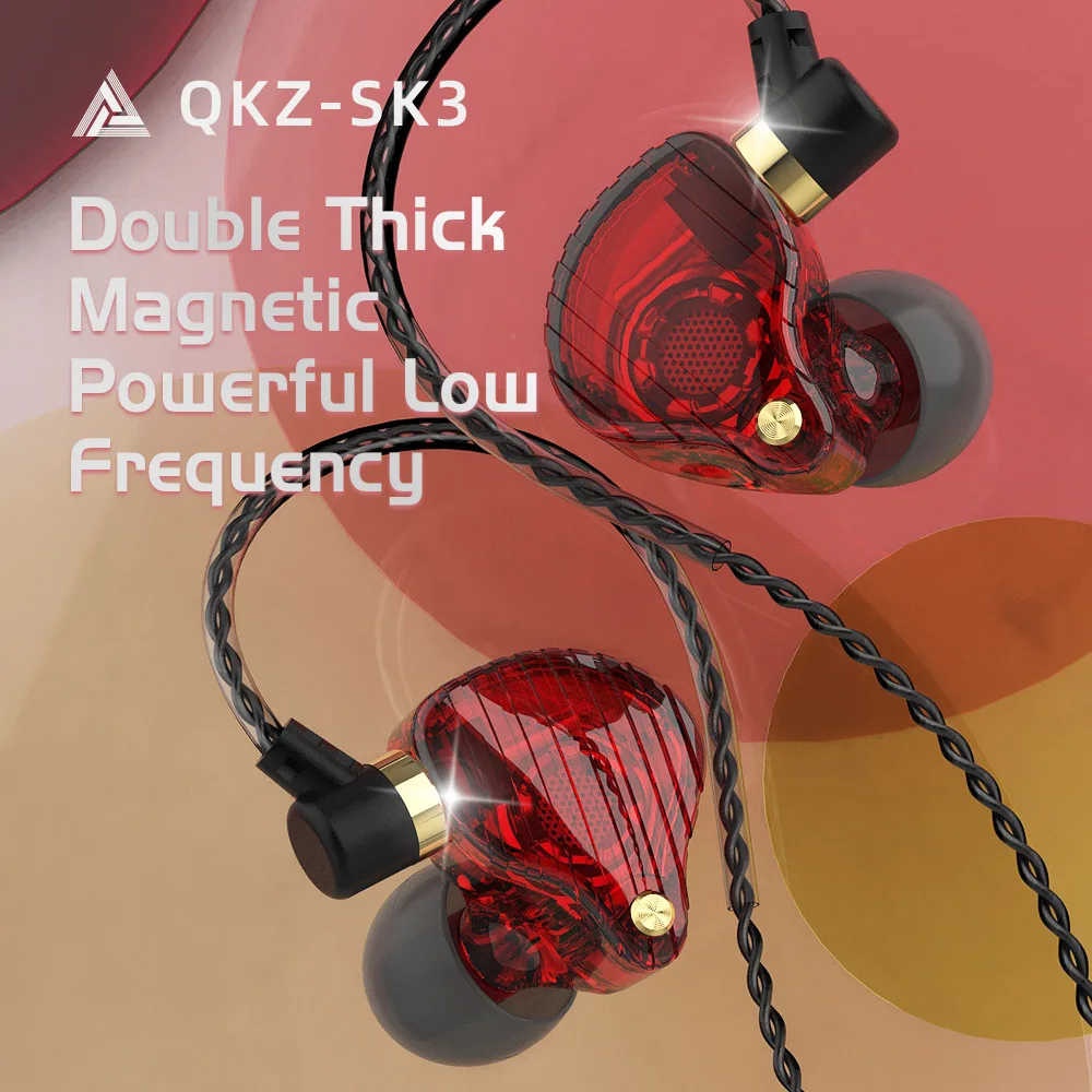 

QKZ SK3 Dual Driver Earphones 3D Bass Earphone HiFi Sport Running Music Headsets with Microphone