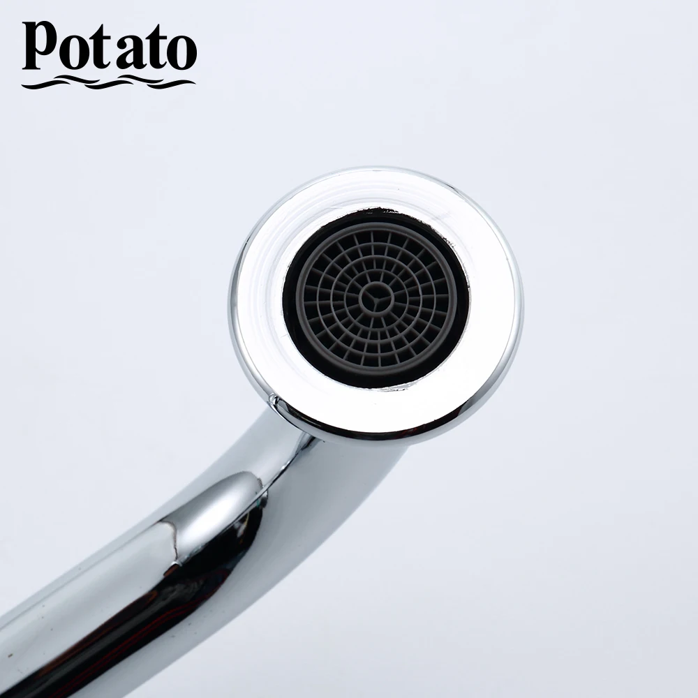 PotatoКухонный кран r с поворотом на 360 градусов, кухонный кран для раковины, Классический Гладкий водопроводный кран, регулируемый дизайн, двойной кран для горячей и холодной воды p4049
