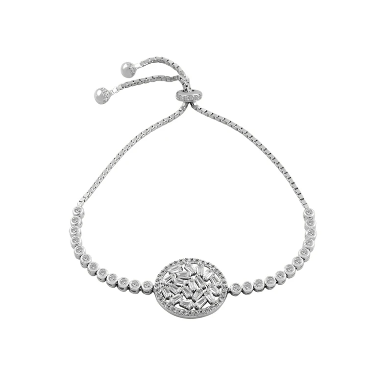 

Silver 925 Sterling Trapezoidal Baget Zircon Cubic Zirconia Elevator Bracelet
