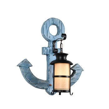 

Europe retro Anchor Shape Wall Light Mediterranean Antique Wood Sconce Restaurant Coffee Bar Corridor Decorative Wall Lamp