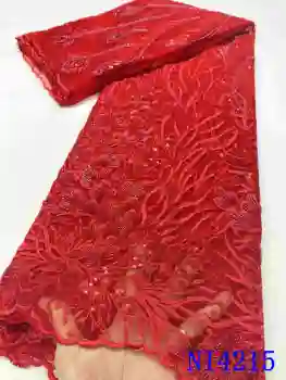 

Red African Lace Fabric 2020 Tulle Embroidery With Stones High Quality Beautiful French Mesh AMYNI4215