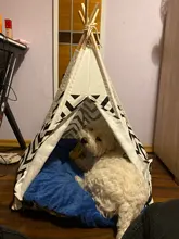 Tipi de Gato con cojín y pizarra para perros, carpa portátil para perros y casas de mascotas, tienda plegable de lona de madera para mascotas, cama para animales pequeños