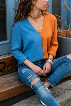 

Güneşkızı Women Blocky Collar Double Color Blouse GK-BST2856
