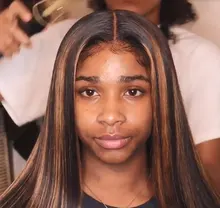 Nabeauty-Peluca de cabello humano con encaje frontal en T para mujeres negras, postizo de encaje transparente con reflejos marrón, nudos blanqueados, Remy