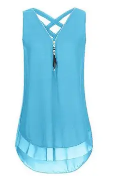 

ZOUDKY Blouse Women Sell Hot Style v-neck m002 Sleeveless Vest Zipper Cross Belt Loose Snow Spins KS096