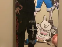 QWEEK-pantalones de pierna ancha estilo Punk Hippie para mujer, ropa de calle Harajuku gótico, estilo de calle de Anime, estampado gótico negro, Hip Hop