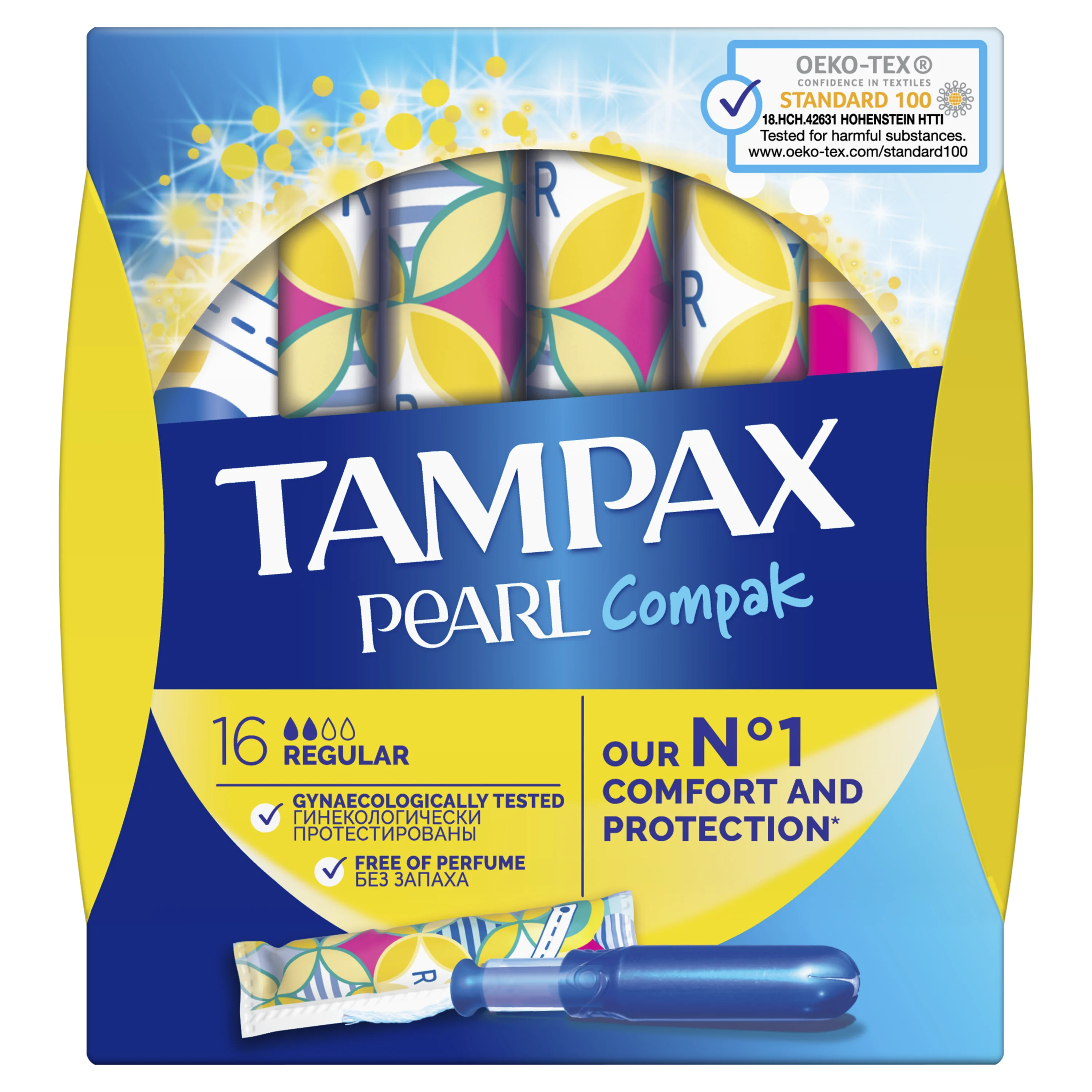 TAMPAX Compak Pearl Женские гигиенические тампоны с аппликатором Regular Duo 16шт