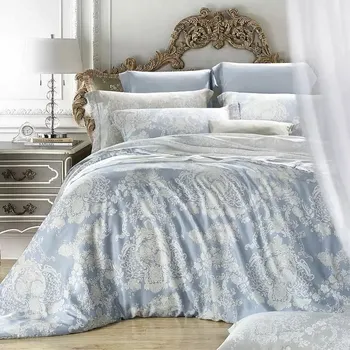 

Bedding arttextile cotton 100% soft comfortable euro high quality with lace pattern monogram sky blue