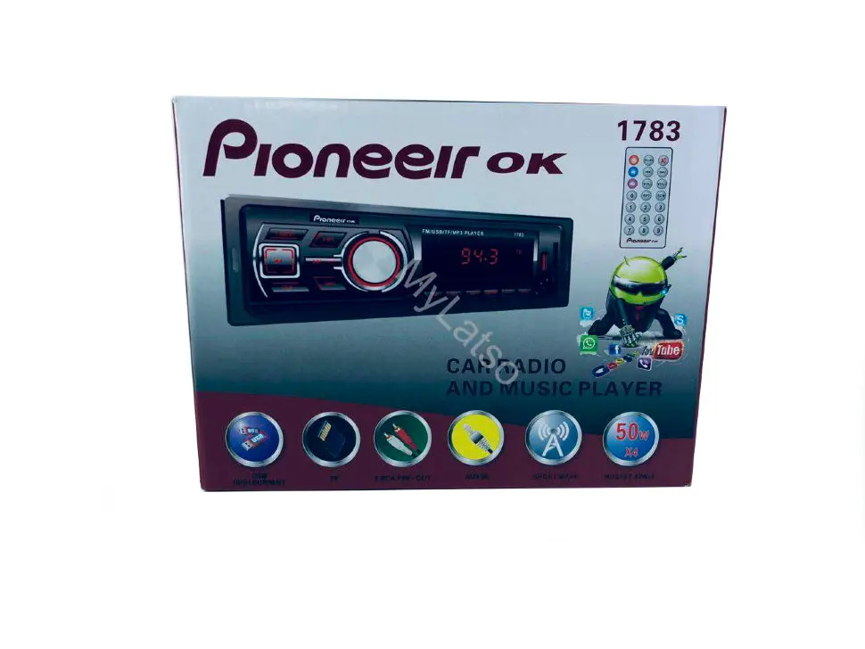 Автомагнитола Pioneeir Ok 1783 MP3 USB MMC SD AUX 1DIN 4*50W FM Радио 12В Пульт LED подсветка