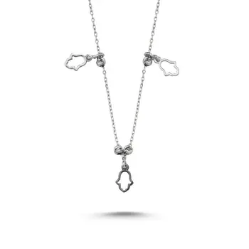 

Angemiel 925 Silver Fatma Master Hand Decorated Sterling Dangle Necklace-Rhodium Plated
