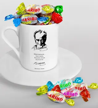 

Personalized Ataturk Teacher Turkish coffee Cup and Haribo Candy Gift Seti-2