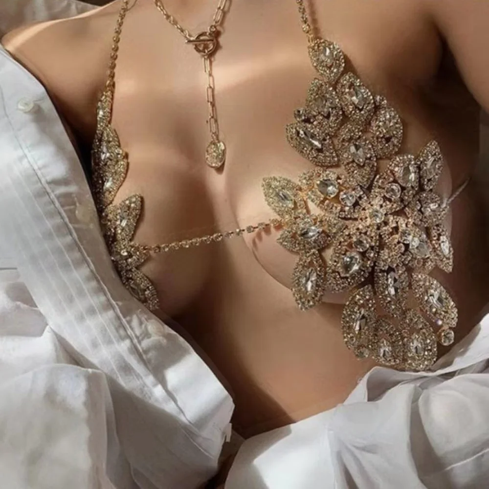Harness Sexy Crystal Net Body Metal Bikini Necklace Bra Chest Chain  Jewellery