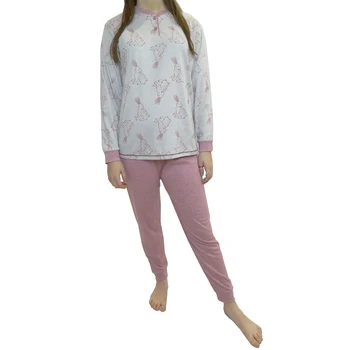 

Mini Kitty-women's Pajamas COTTON COLOR T-shirt rabbit print and pants long straight with fist