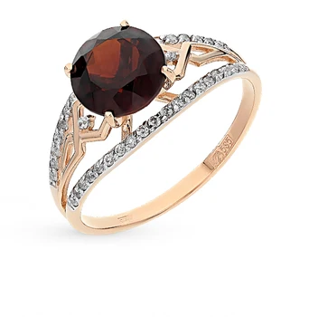 

Gold ring with cubic zirconia and Garnet sunlight sample 585