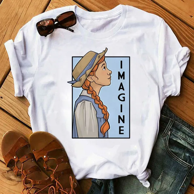 Camiseta de manga corta para mujer, camiseta de Anne y giro verde, ropa para chica, 2020