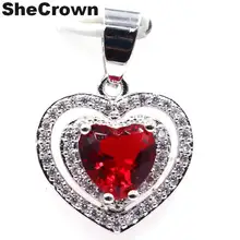 23x17 мм Deluxe сердце Форма создан красный кровяной рубиновый Белый CZ подарок для девочек серебряный кулон