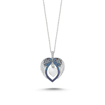 

Silver 925 Sterling Heart & Wing Blue Scales Nano Gemstone Necklace