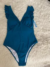 One-Piece Swimsuit Bathing-Suits Ruched Monokini CUPSHE Teal Ruffle Girl Green Beach