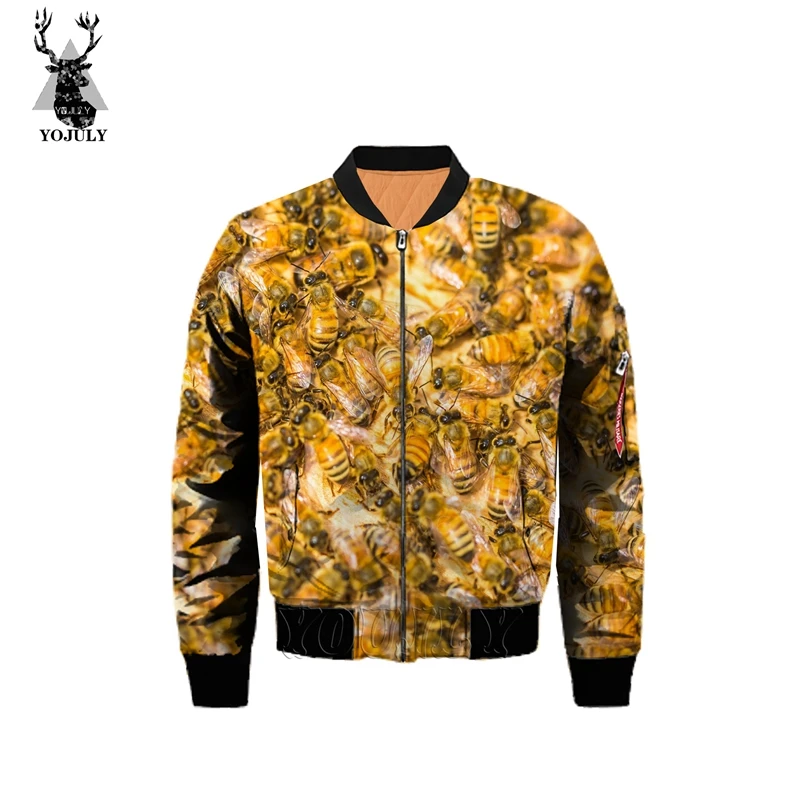 3d принт пчелиная курточка для мужчин животных off white мода утолщаются армии мужчин военная куртка Бомбер хип хоп Уличная теплая куртка J13