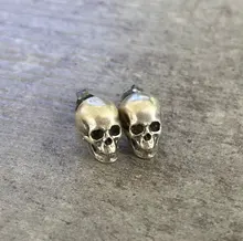 MKENDN-pendiente con broche de calavera estilo Punk callejero para hombre y mujer, 100% Plata de Ley 925, joyería fina