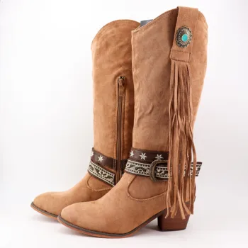 

Hemera Studios women's camperas boots 2020 winter cowboy high boots with tassels with heel new collection multicolor