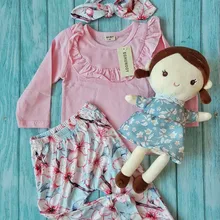 Conjunto de ropa para niñas pequeñas, Tops de manga larga con letras para recién nacidos, pantalones informales con estampado, diadema, trajes para niños pequeños