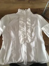 Blusas victorianas de oficina para mujer, camisa blanca de cuello alto con volantes, camisas con puños con volante