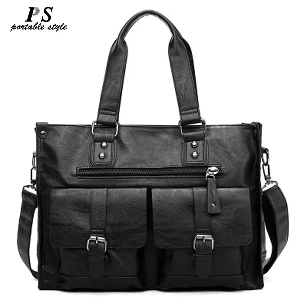 leather laptop bag men black Briefcase 15.6