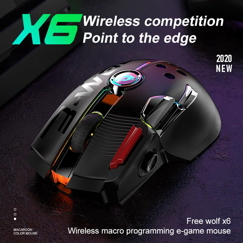Zyx6 Professional Gaming Mouse Office Work Wireless Wired Dual Mode 5 Inch Dpi Cool Rgb Light