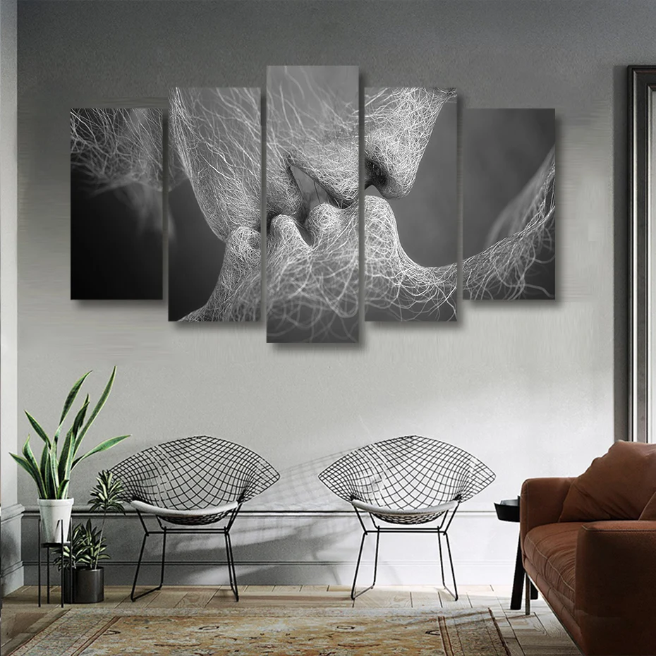 Abstract Kiss Love Pictures 5 Panels Canvas Paintings Wall Art