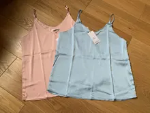 Top Women Tank-Tops Spaghetti-Strap White Cami Satin Silk Summer Camisole Basic V-Neck