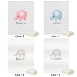 LVYZIHO Personalized Name Baby Blanket Cute Elephant Stripe Boy / Girl Blanket - 30x40 / 48x60 / 60x80 Inches - Fleece Blanket