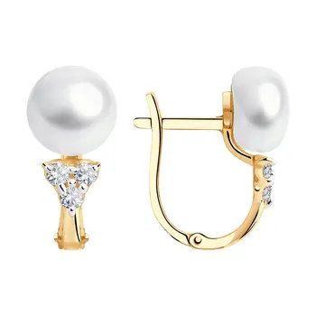 

Sokolov drop earrings with stones in gold with pearls and cubic zirconia, fashion jewelry, 585, women's male, long earrings