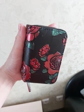 Tarjetero de cuero partido con doble cremallera para mujer, de gran capacidad en 3D billetera con estampado de flores, RFID