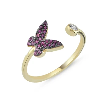 

KUTAYDAN Pink Grayscale Nano Cubic Zirconia Butterfly Adjustable Ring 925 Sterling Silver