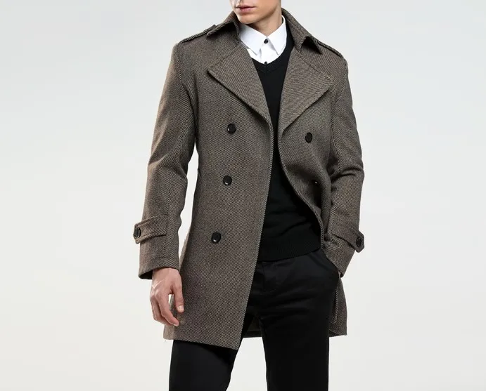 Obrix Classic Male Smart Casual Style Coat V-Neck Full Sleeve Double Breasted Herringbone Pattern Formal Coat For Men Obrix Classic Male Smart Casual Style Coat V-Neck Full Sleeve Double Breasted Herringbone Pattern Formal Coat For Men