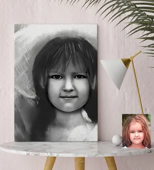 

Personalized Female Child Charcoal Artistic Portrait Design Canvas Table 30x50cm-4