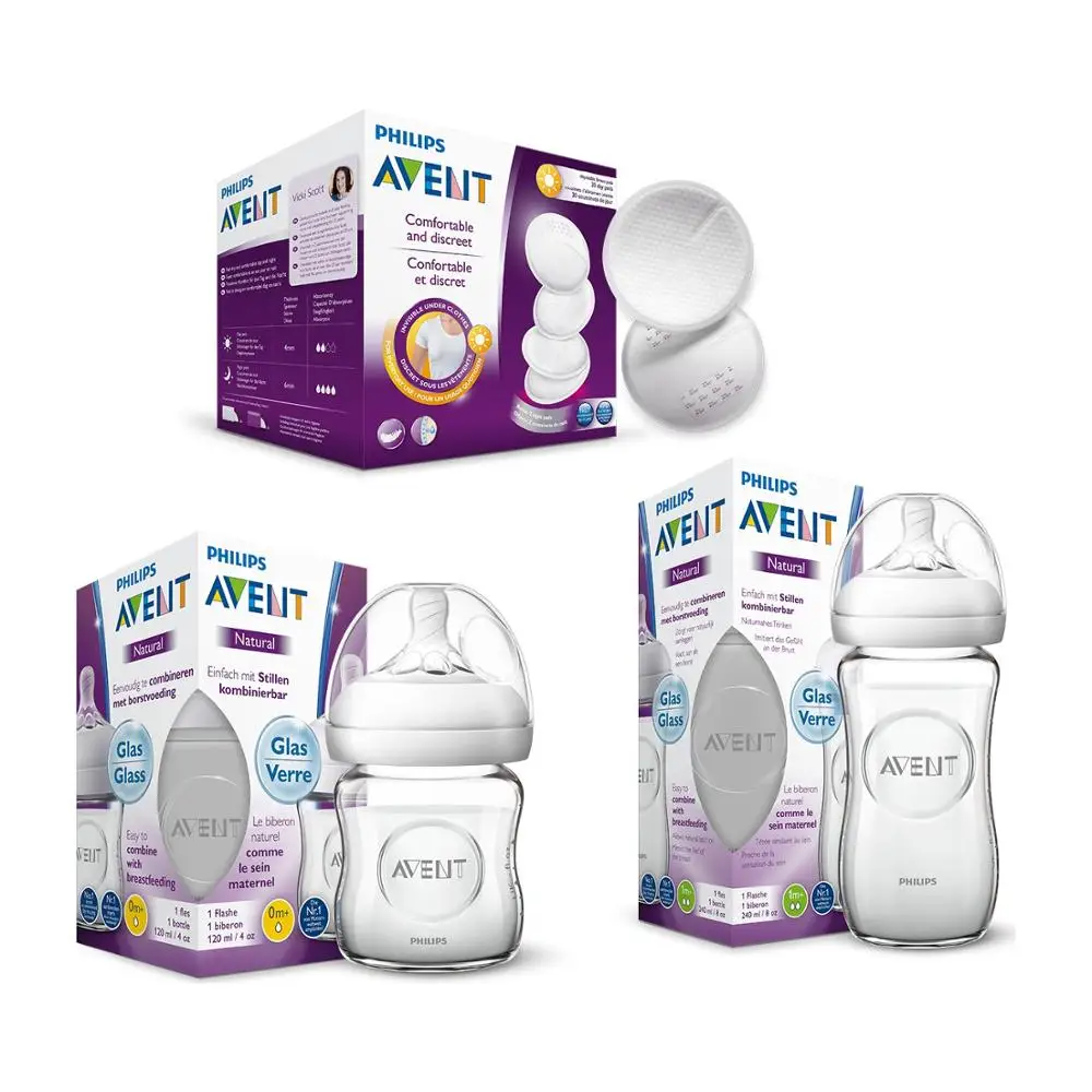 Philips Avent Natural набор стеклянных бутылок 2 (240 мл + 120 мл) 30 шт. накладки для