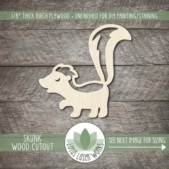 

Wood Skunk Cutout, Blank Wood Craft Embellishments, Wooden Skunk Shape, Wood Animal Cutouts