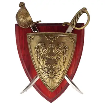 

DENIX replica Coat of arms for Wall, Panoply with shield and 2 sables, 23cm, metal and wood, decoration, collecting