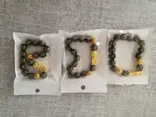 Pulsera con cuentas obsidiana para hombres de piedra de la suerte y la fortuna