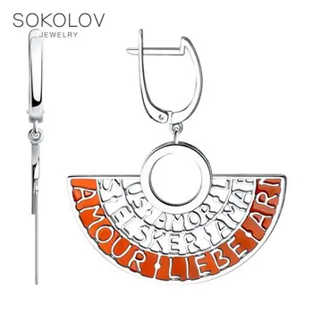 

Drop Earrings with stones Sokolov from silver with enamel, fashion jewelry, 925, women's/men's, male/female, long earrings, women's male