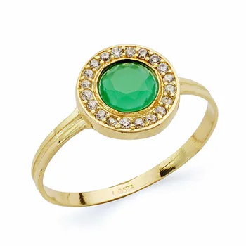 

18k solid gold ring green stone 9mm. Zircons round [AA2337]
