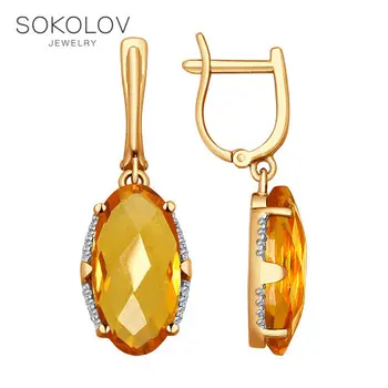 

Drop Earrings with stones SOKOLOV gold with cubic zirconia and citrine fashion jewelry 585 women's male, long earrings