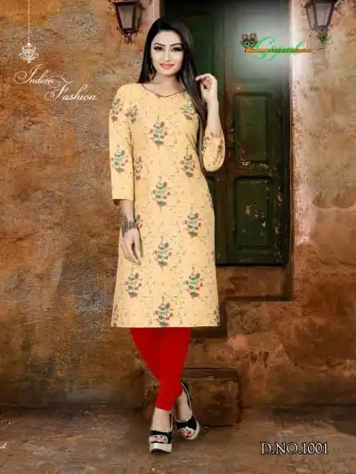 Indian Traditional Kurti 3 Quarter Sleeve Cotton Kurta Bollywood Designer Stylish Tunic Printed Top Women Dress Daily Party Wear |