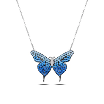 

KUTAYDAN Blue Grayscale Nano Cubic Zirconia Butterfly Pendant 925 Sterling Silver