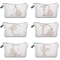 Flowers Alphabet Printed Cosmetic Bags  Bridal Party Make Up Bags Pouch Necessaries Lady Tote Bride Bridesmaid Proposal Gift 1