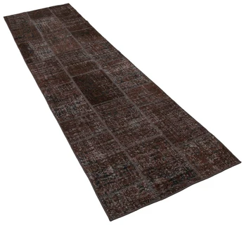 

86x306 Cm Brown Handmade Patchwork Runner Rug-3x10 Ft