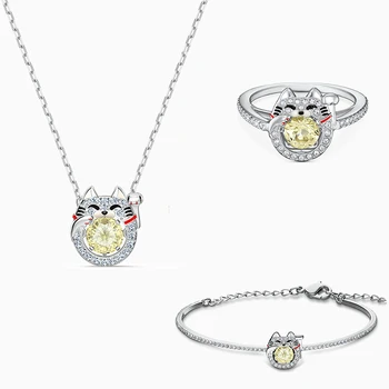 

2020 Fashion New Exquisite Elegant Gradient Color Happy Lucky SPARKLING DANCE CAT Necklace For Wife Anniversary Birthday Gift